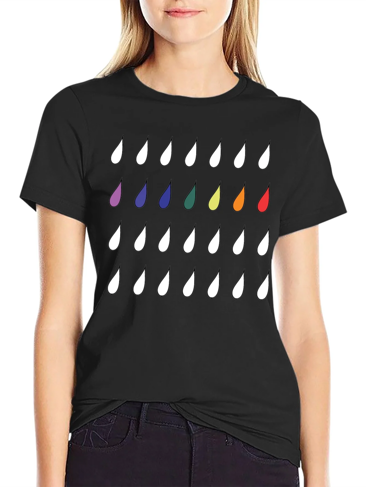 Rainbow Drops Black T-Shirt - Modern Casual Style product image 2