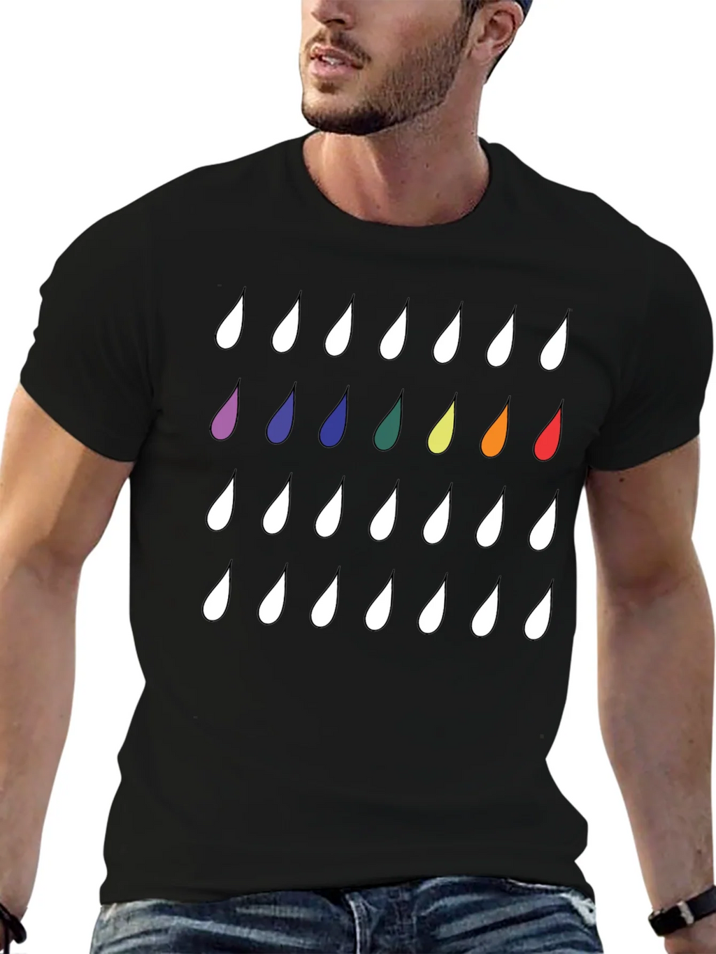 Rainbow Drops Black T-Shirt - Modern Casual Style product image 6