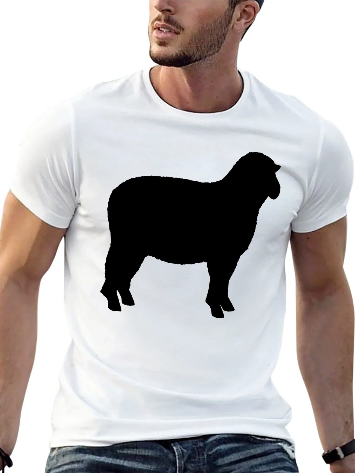 Sheep Silhouette Graphic Tee - Black Cotton T-Shirt product image 12