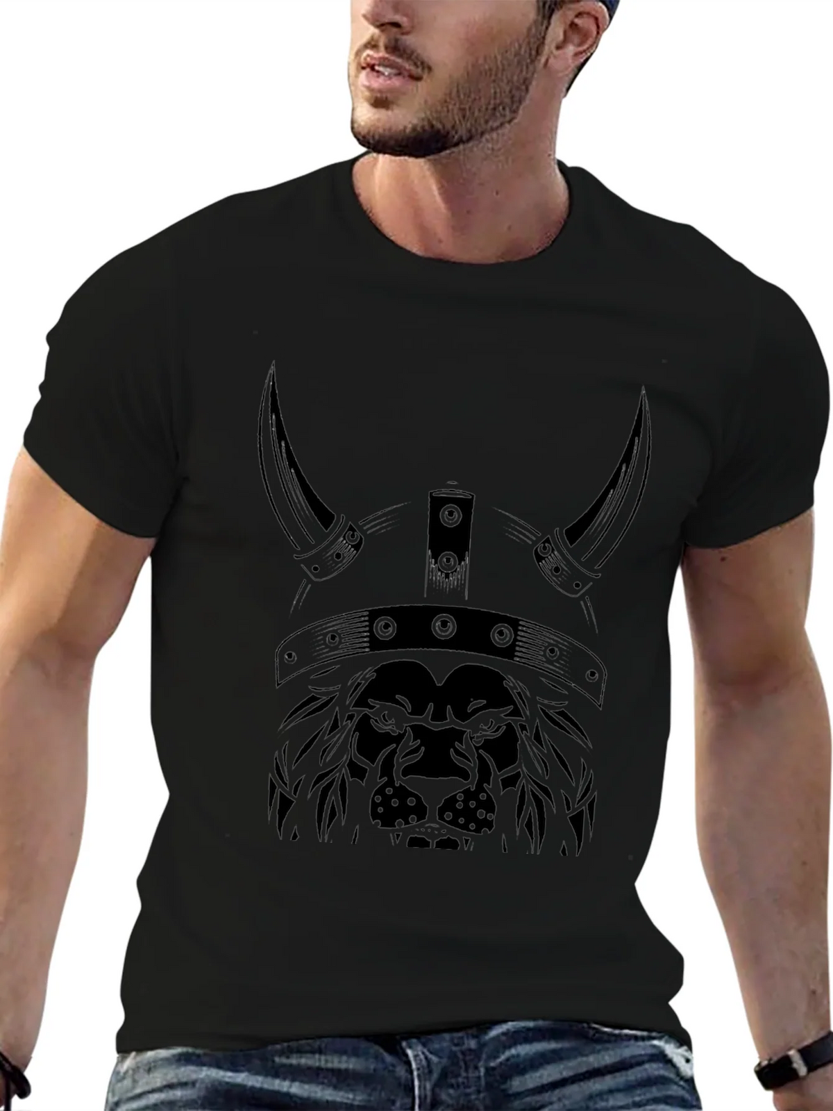 Lion Viking Helmet Graphic Tee - Black product image 6
