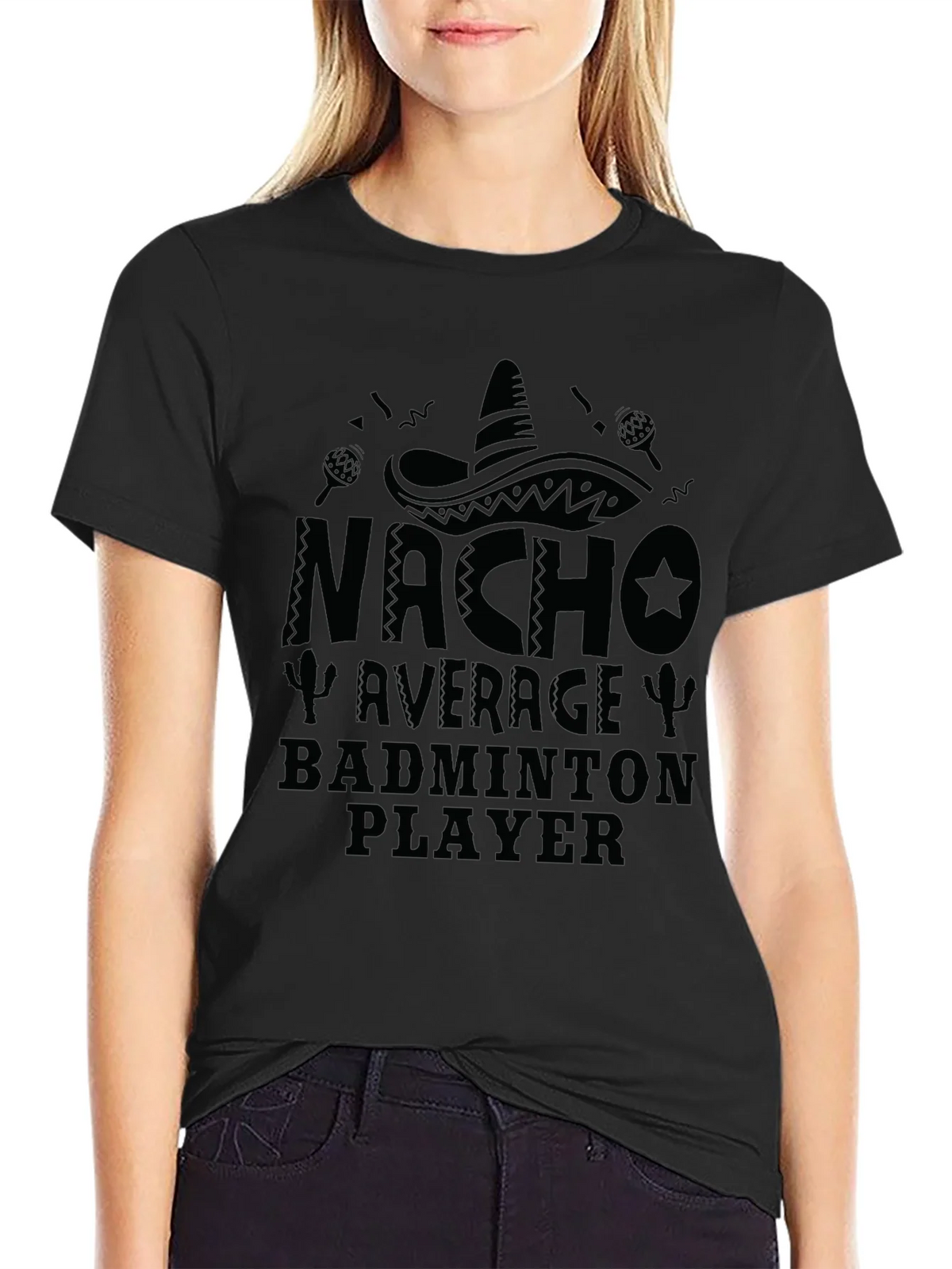 Nacho Average Badminton Player Black Graphic Tee product image 2