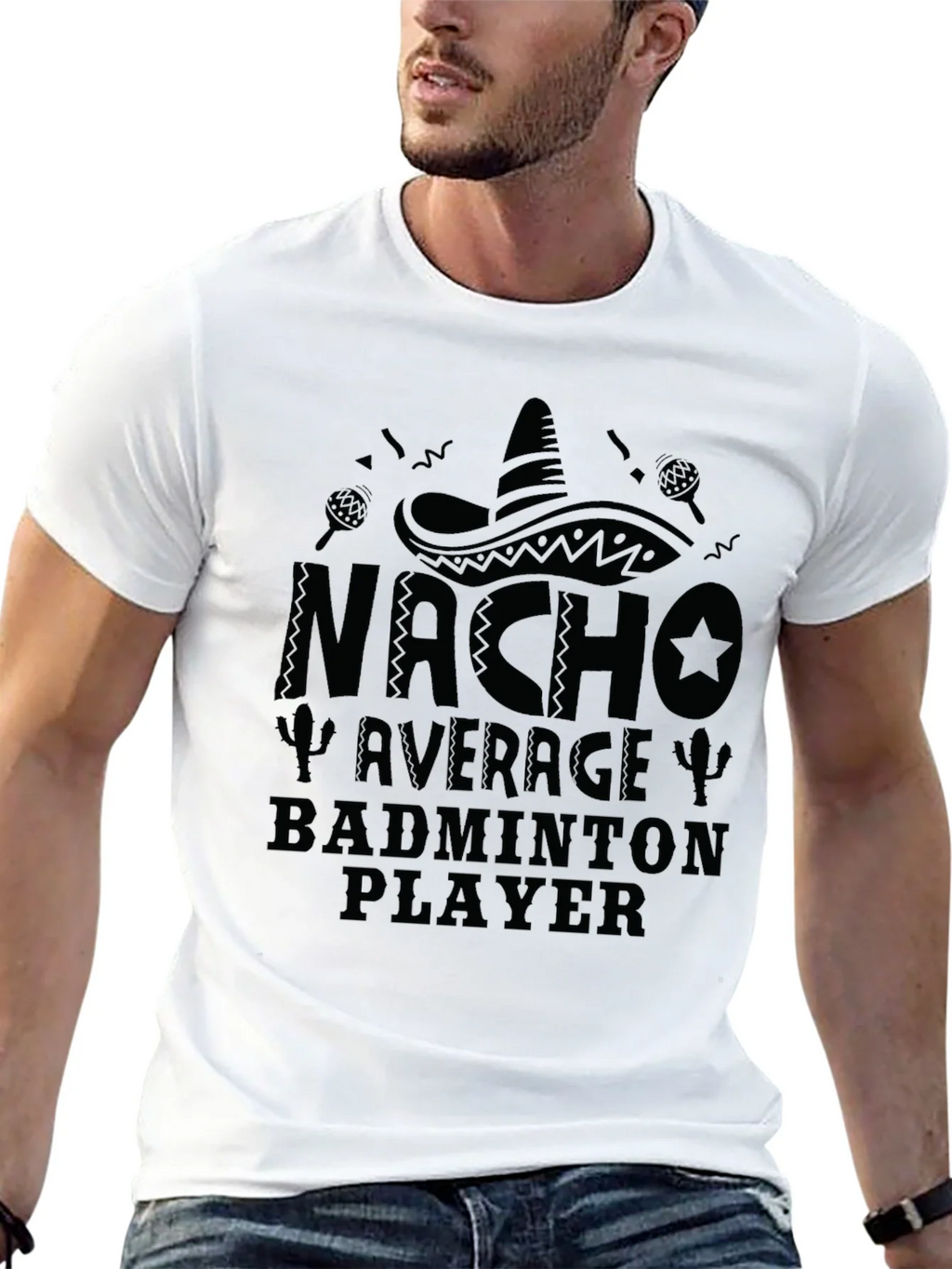 Nacho Average Badminton Player Black Graphic Tee product image 6