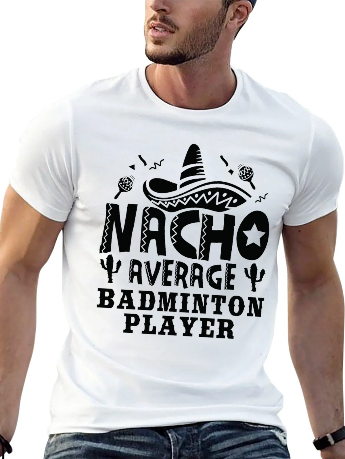 Nacho Average Badminton Player Black Graphic Tee product image 6