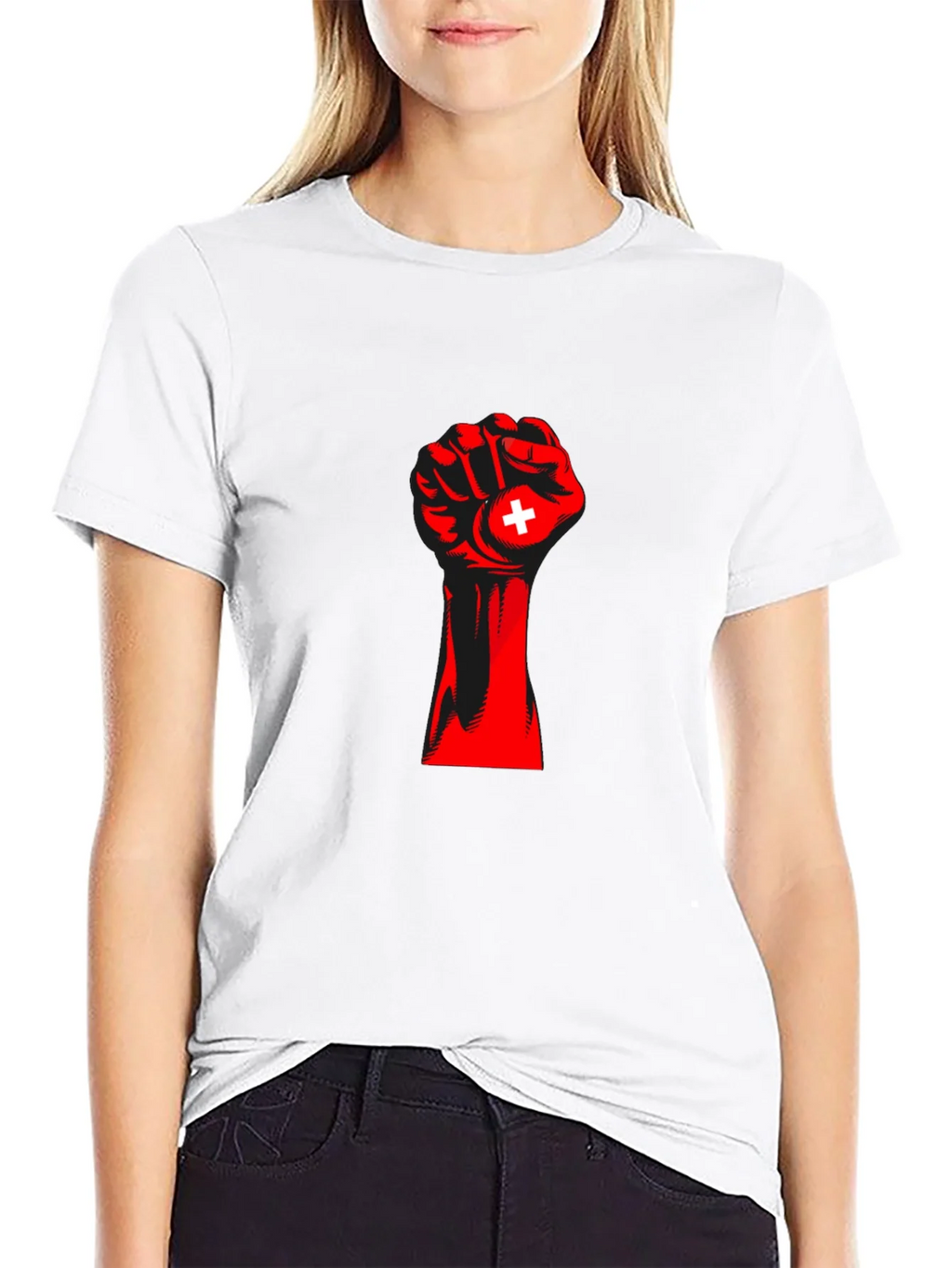 Red Fist Switzerland Flag Graphic Tee product image 8
