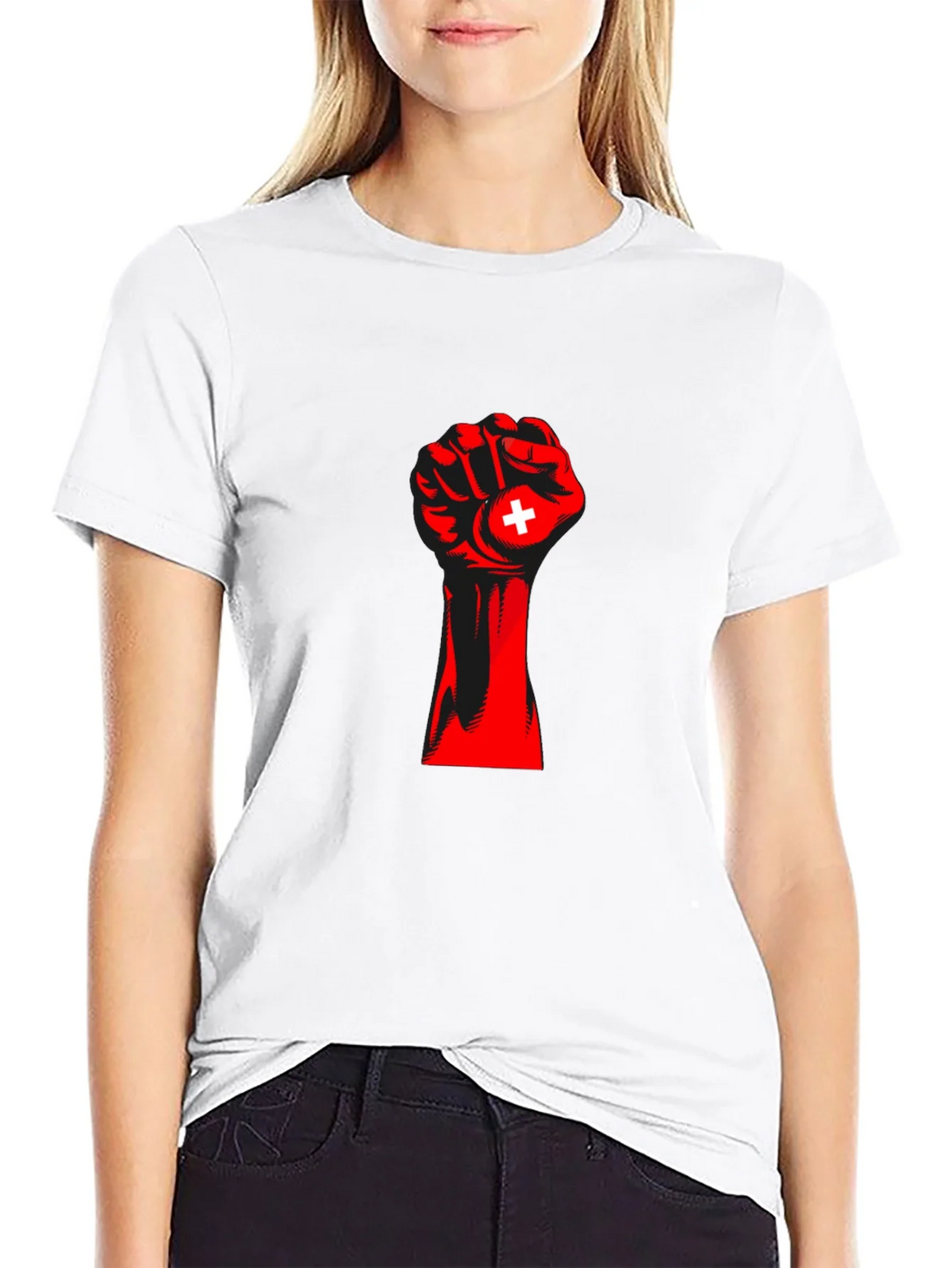 Red Fist Switzerland Flag Graphic Tee product image 8