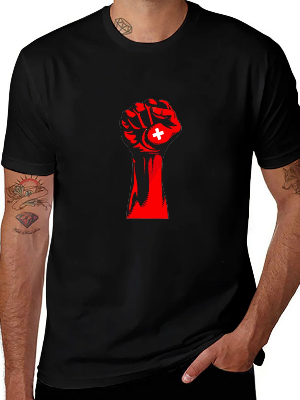 Red Fist Switzerland Flag Graphic Tee product image 1