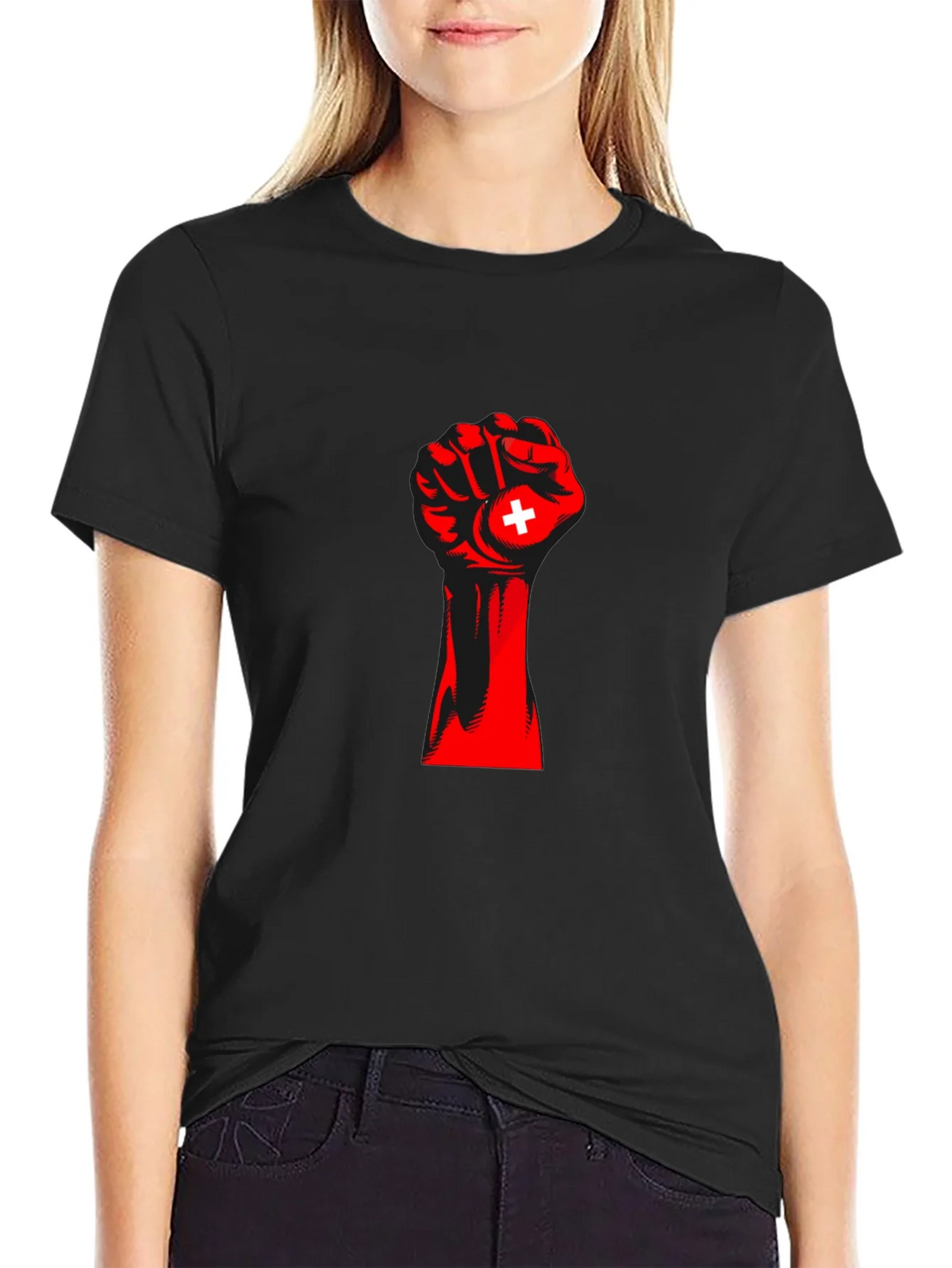 Red Fist Switzerland Flag Graphic Tee product image 2