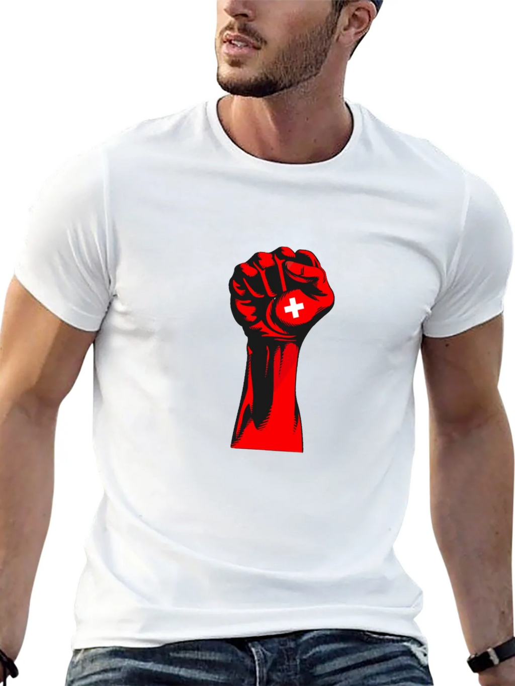 Red Fist Switzerland Flag Graphic Tee product image 12