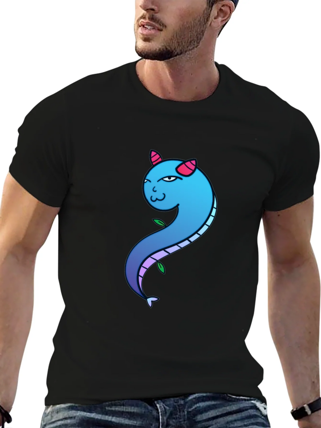Blue Gradient Dragon Graphic Tee - Mens Black T-Shirt product image 6
