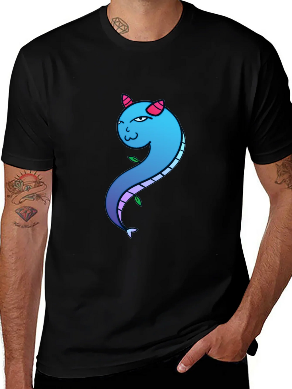 Blue Gradient Dragon Graphic Tee - Mens Black T-Shirt product image 1