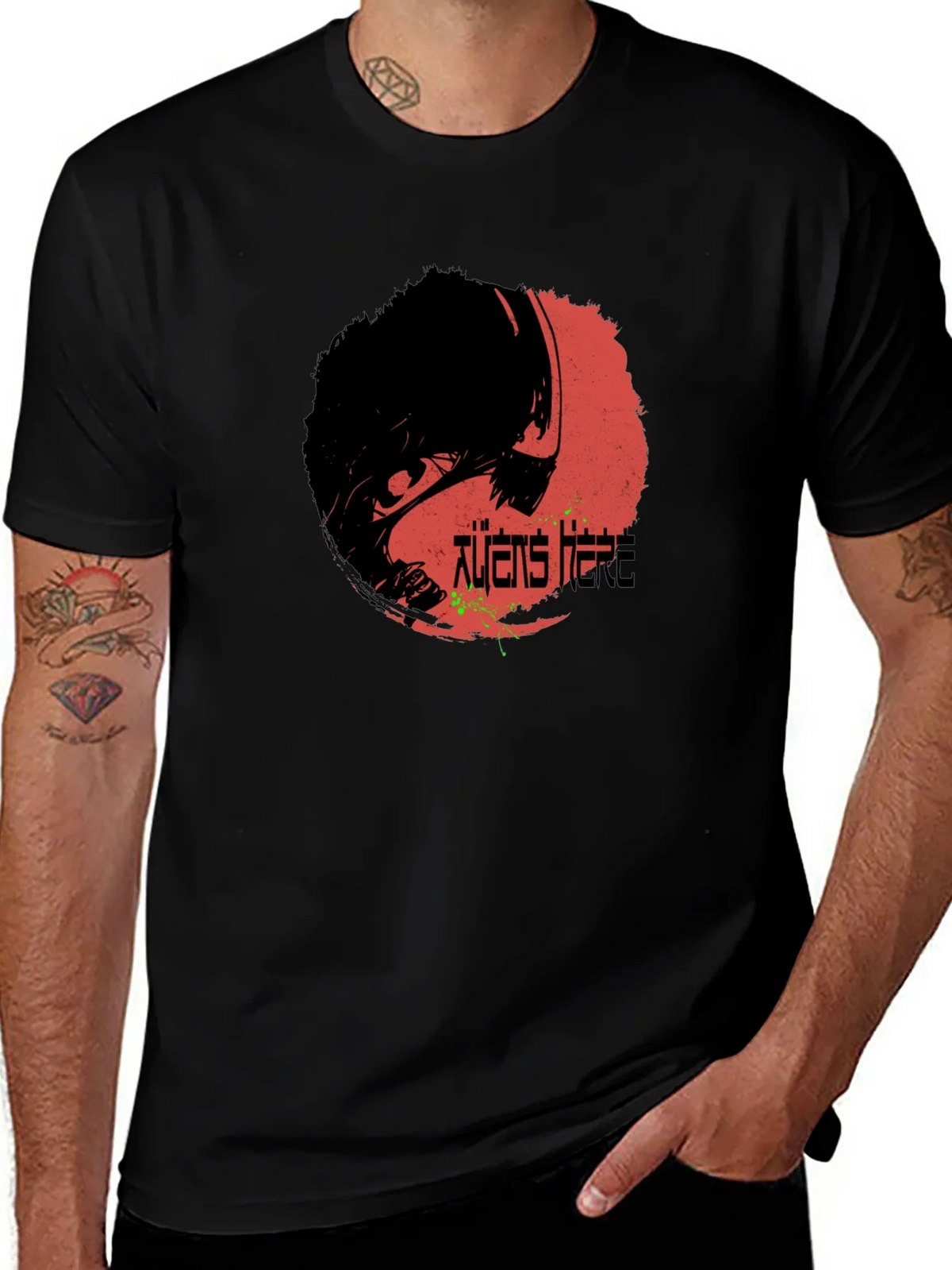 Aliens Here Graphic T-Shirt - Black Cotton Tee product image 1