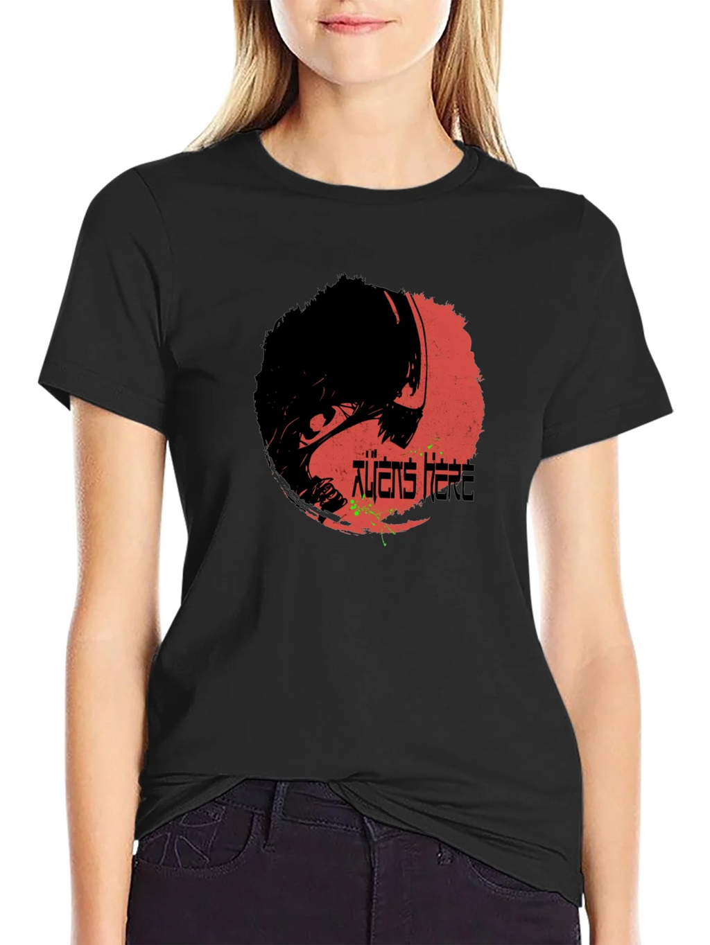 Aliens Here Graphic T-Shirt - Black Cotton Tee product image 2