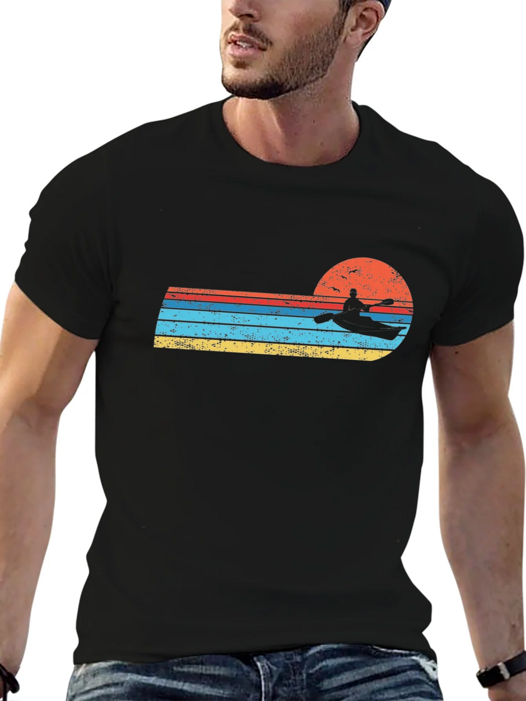 Retro Kayak Sunset Graphic Tee product image 6