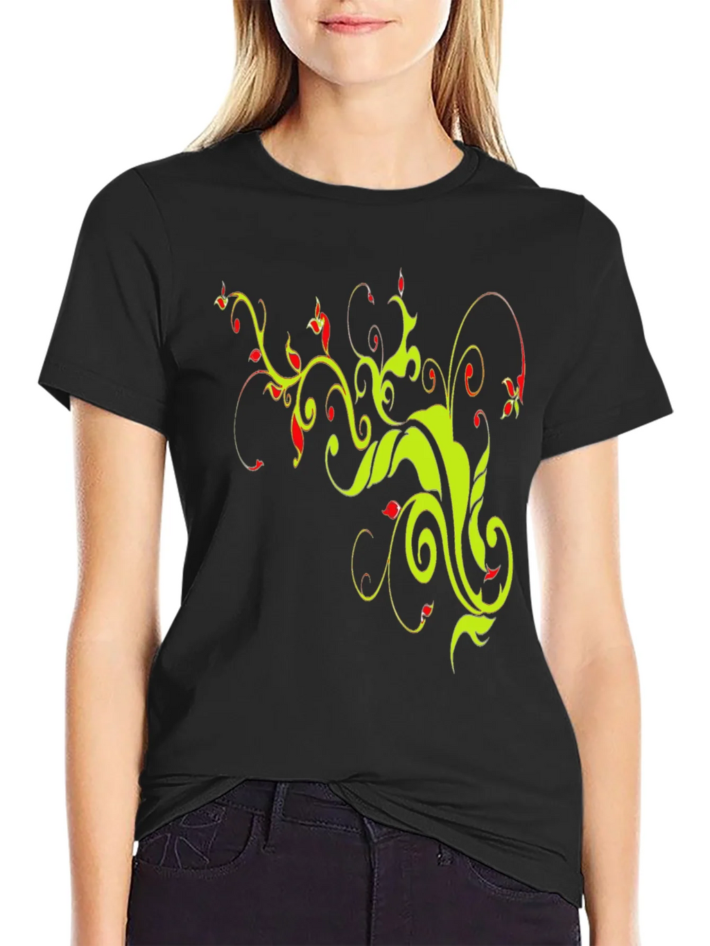 Stylish Black T-Shirt with Floral Vine Design product image 2