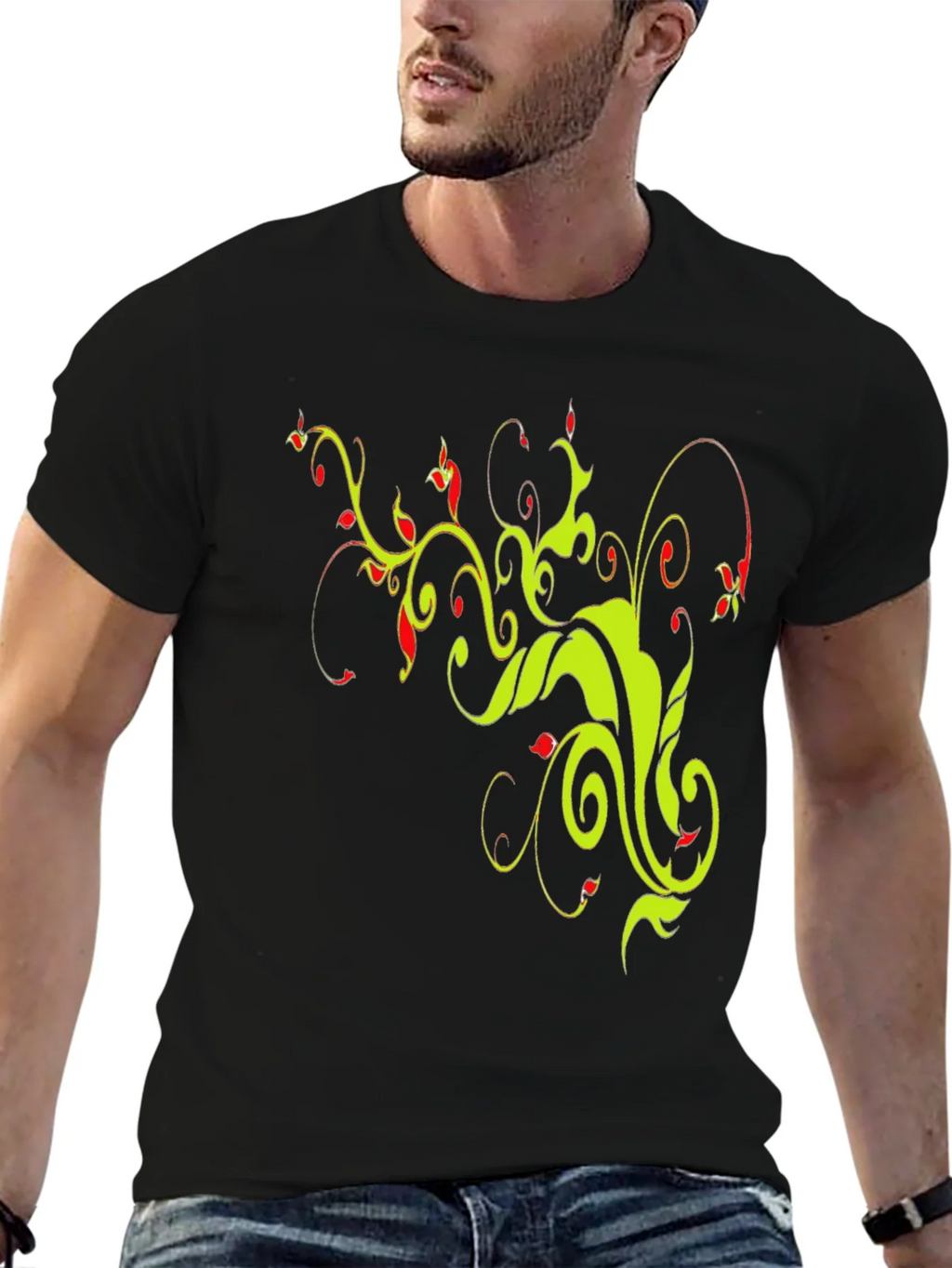 Stylish Black T-Shirt with Floral Vine Design product image 6