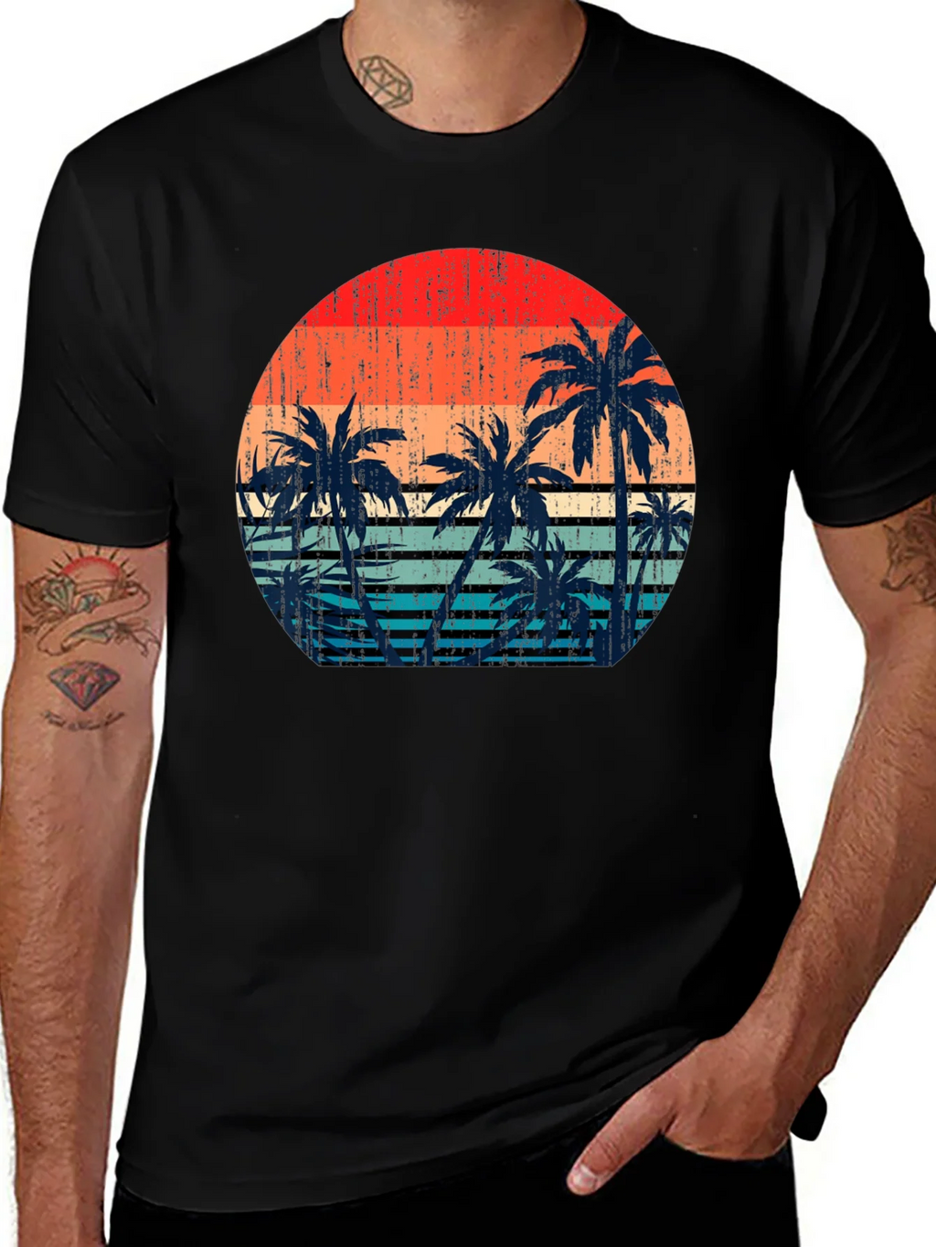 Retro Sunset Palm Tree Graphic T-Shirt product image 1
