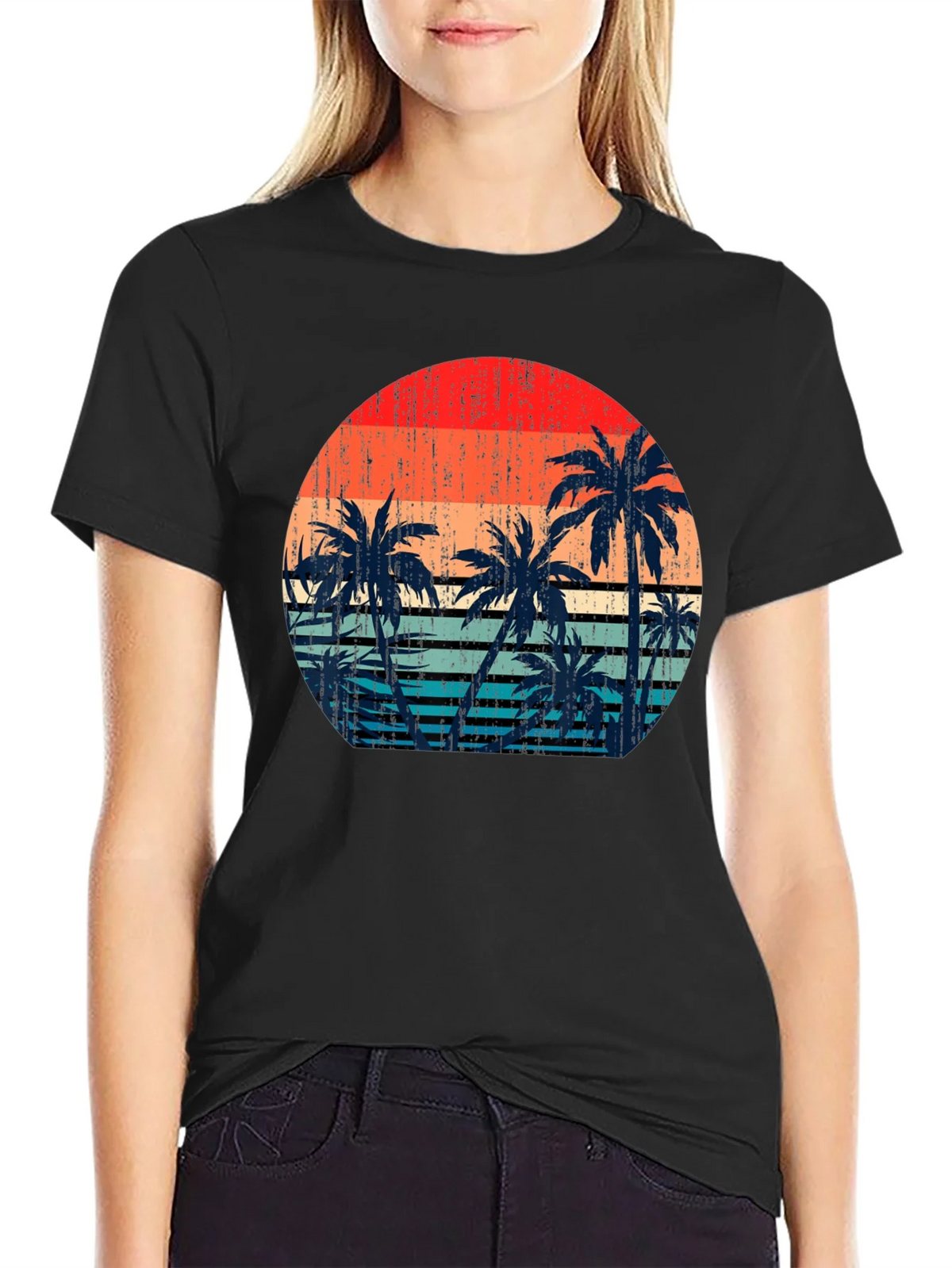 Retro Sunset Palm Tree Graphic T-Shirt product image 2