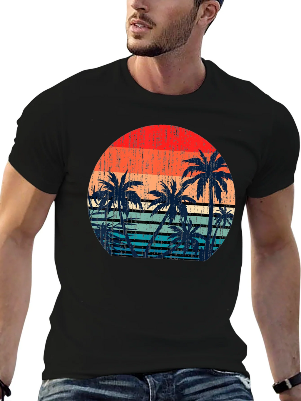 Retro Sunset Palm Tree Graphic T-Shirt product image 6