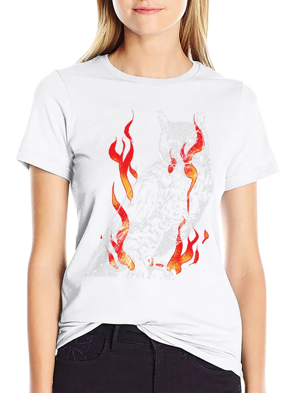Fiery Owl Graphic Black T-Shirt product image 8