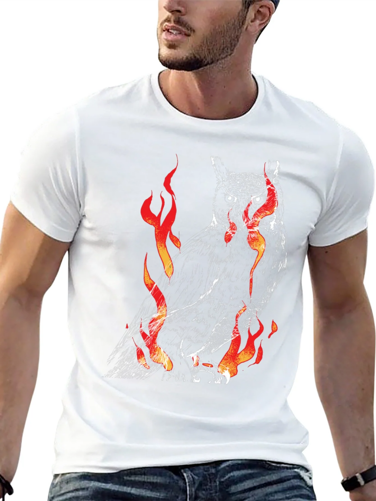 Fiery Owl Graphic Black T-Shirt product image 12