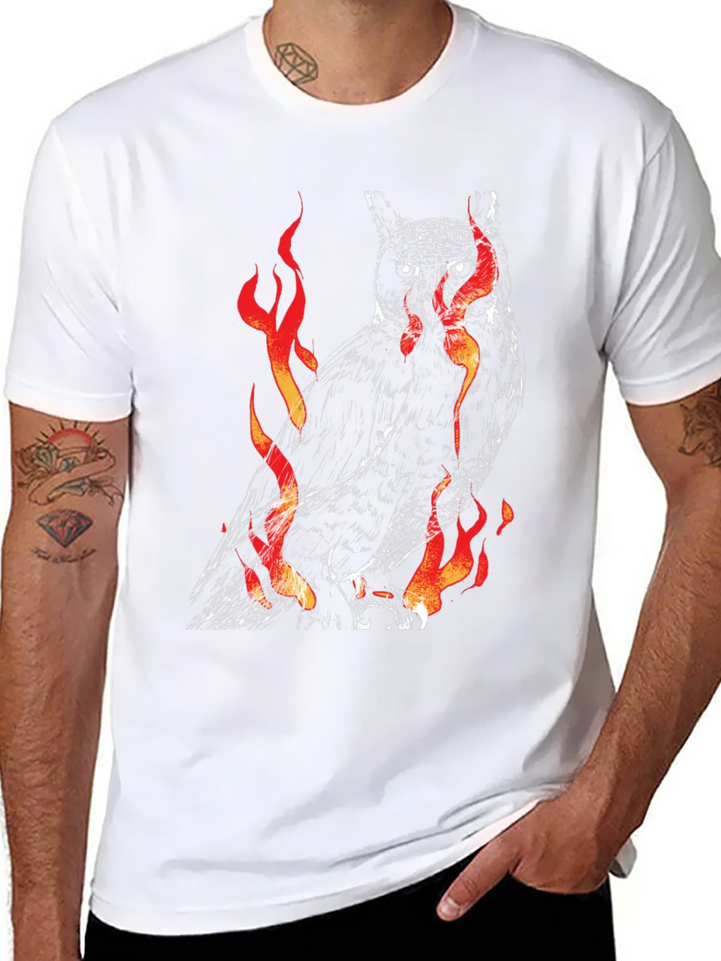 Fiery Owl Graphic Black T-Shirt product image 7