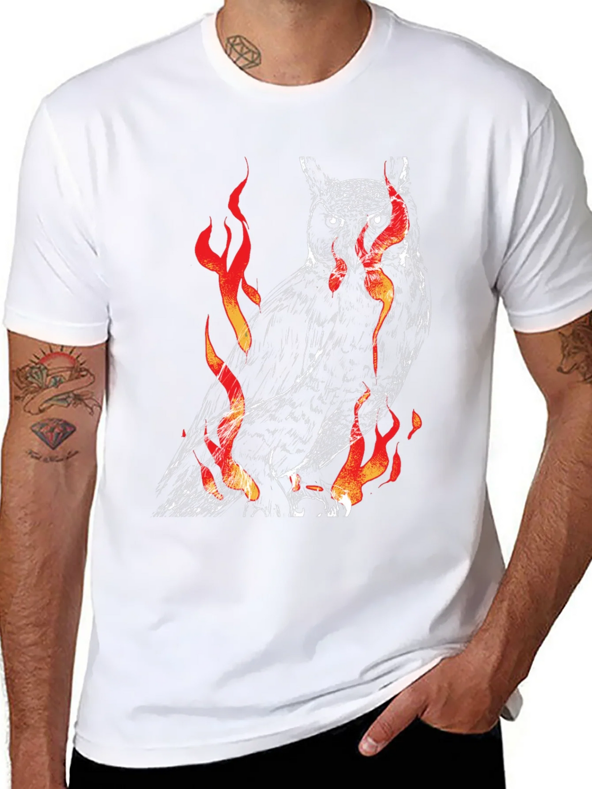 Fiery Owl Graphic Black T-Shirt product image 7