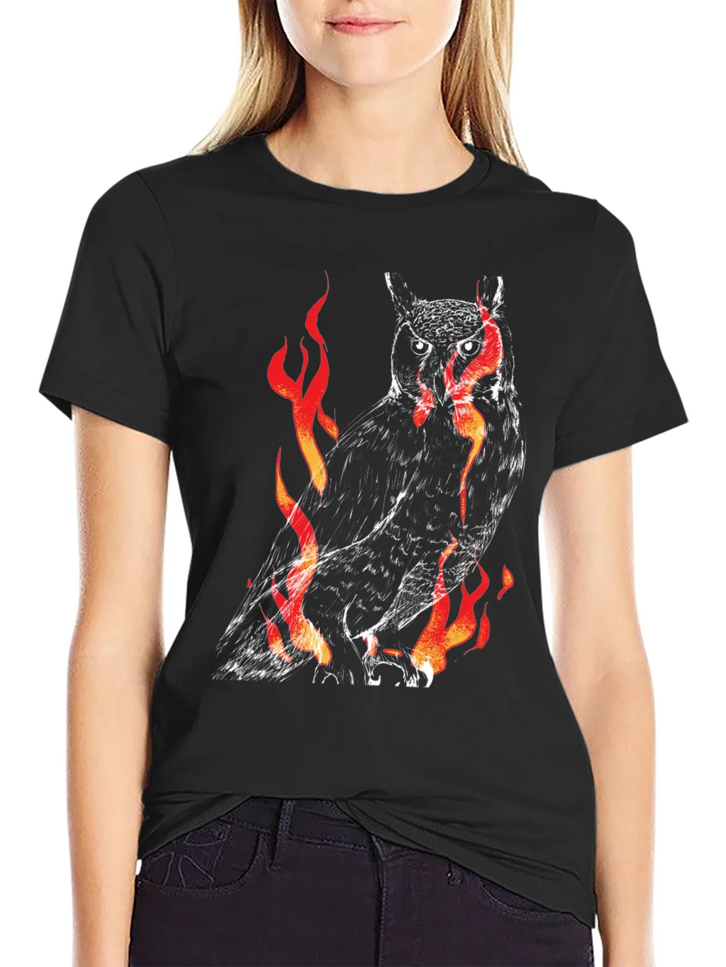 Fiery Owl Graphic Black T-Shirt product image 2