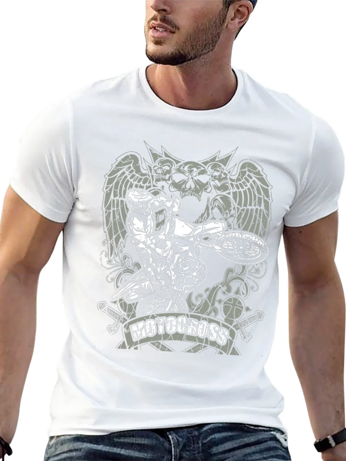Motocross Skull Graphic T-Shirt - Black product image 12