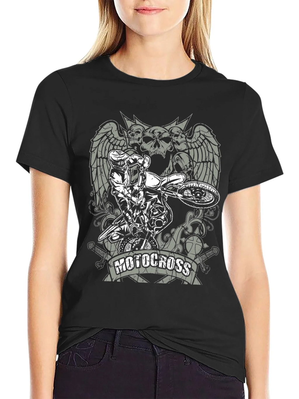 Motocross Skull Graphic T-Shirt - Black product image 2