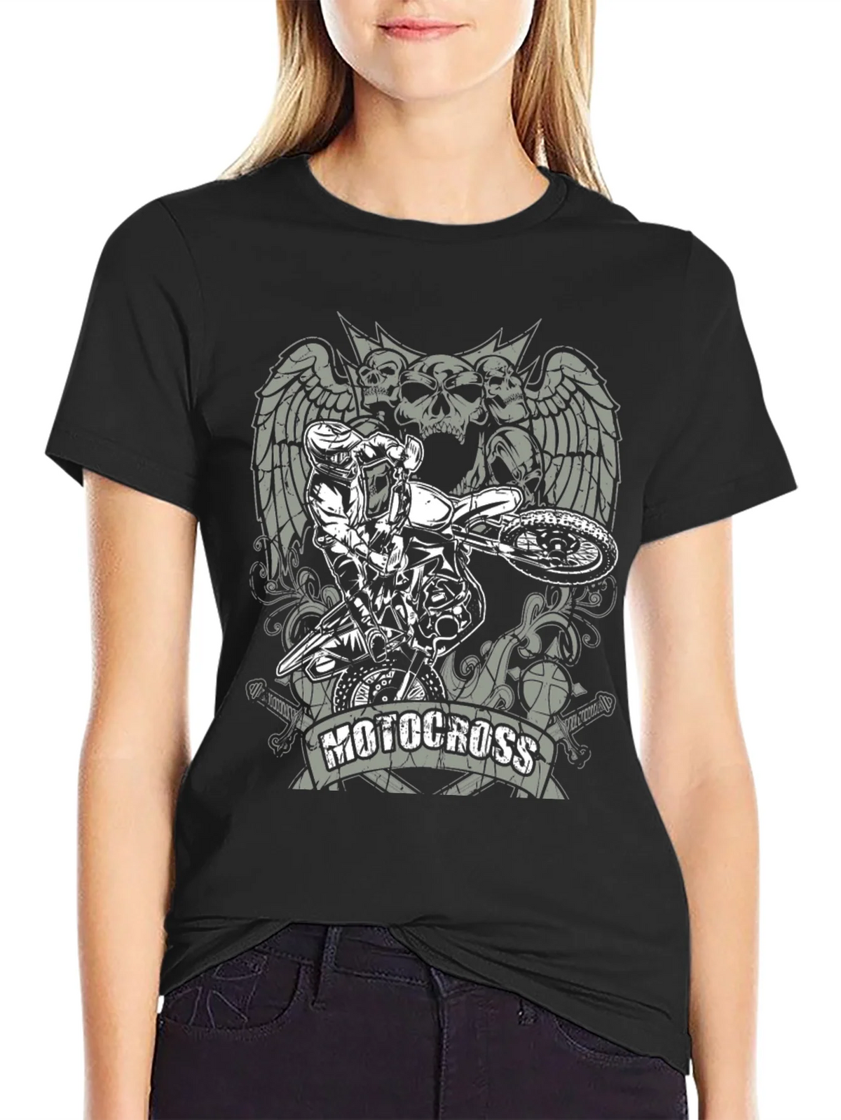 Motocross Skull Graphic T-Shirt - Black product image 2