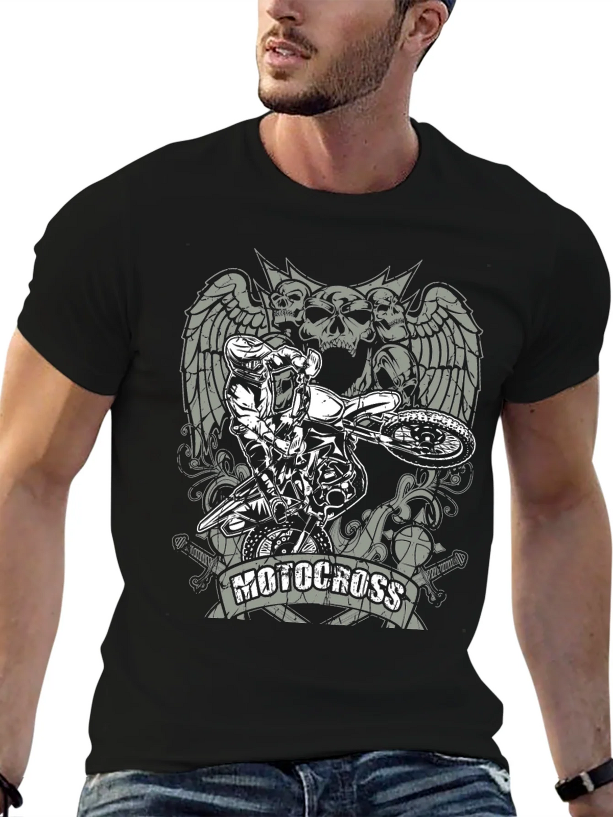Motocross Skull Graphic T-Shirt - Black product image 6