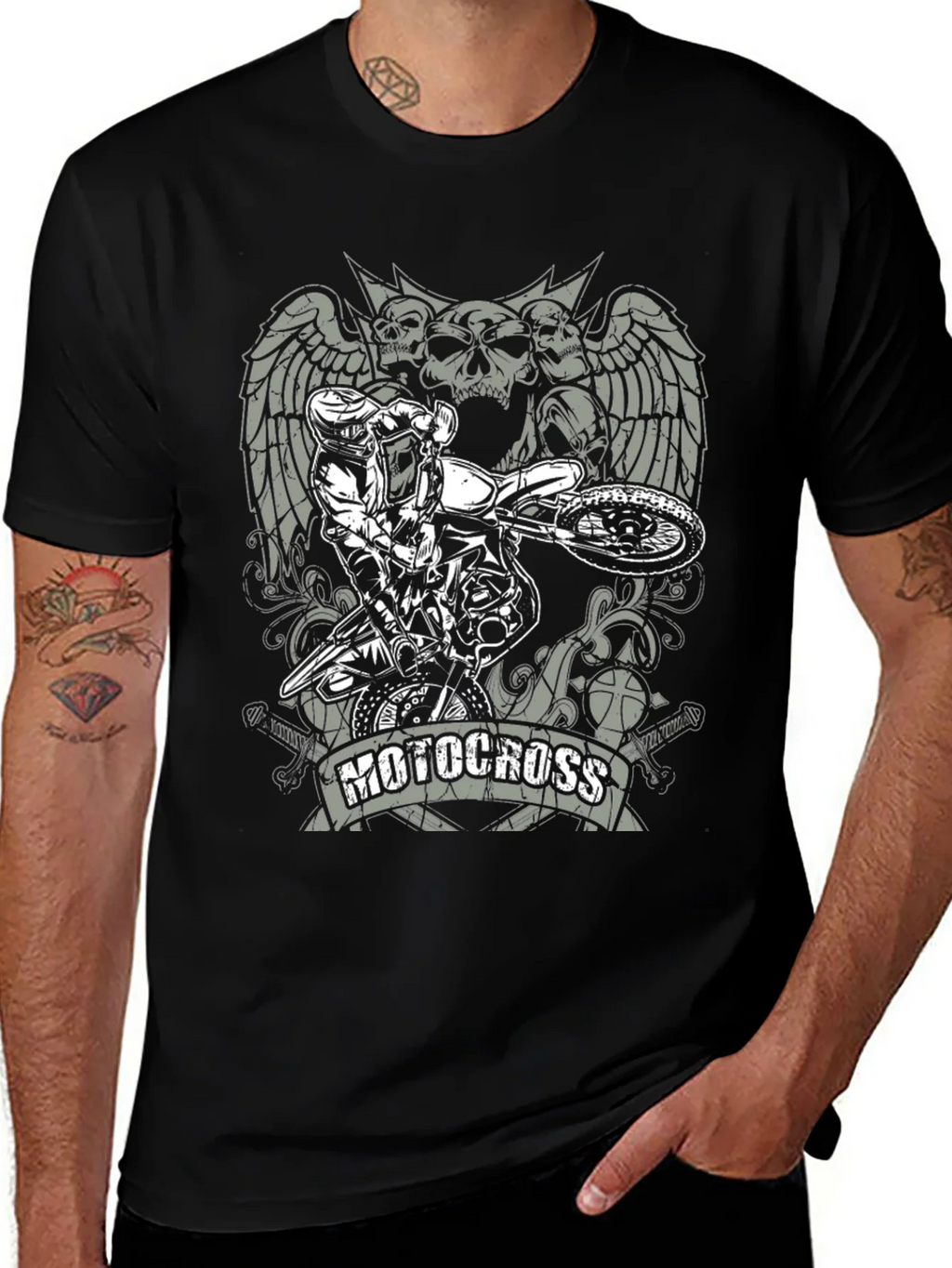 Motocross Skull Graphic T-Shirt - Black product image 1