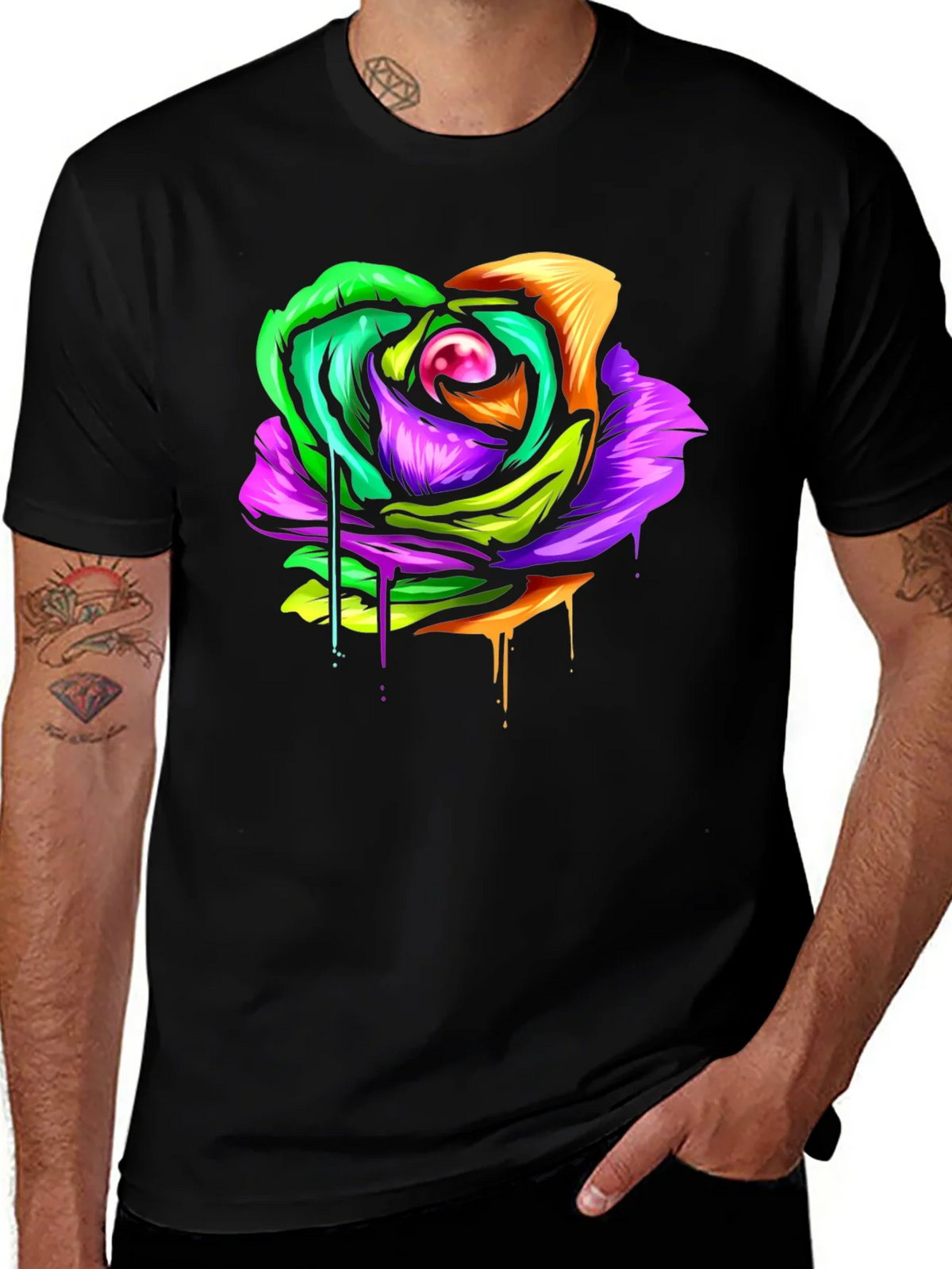Colorful Melting Rose Graphic Tee - Modern Streetwear product image 1