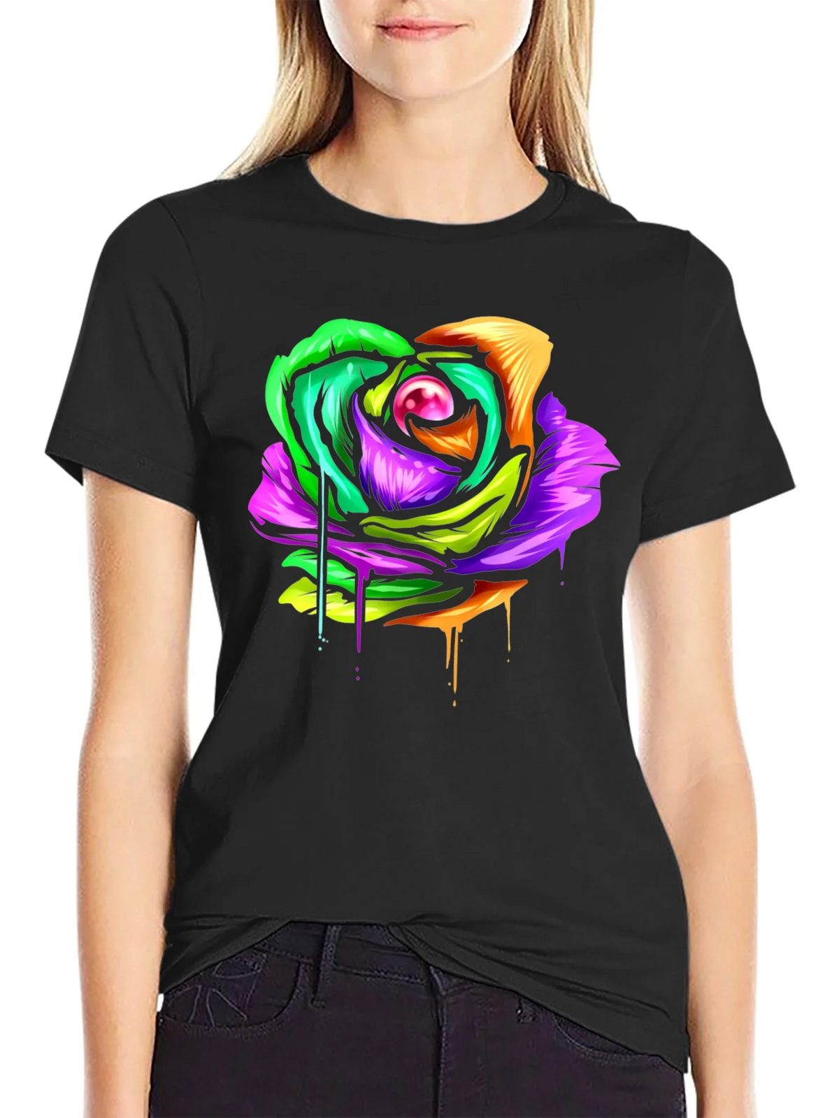 Colorful Melting Rose Graphic Tee - Modern Streetwear product image 2