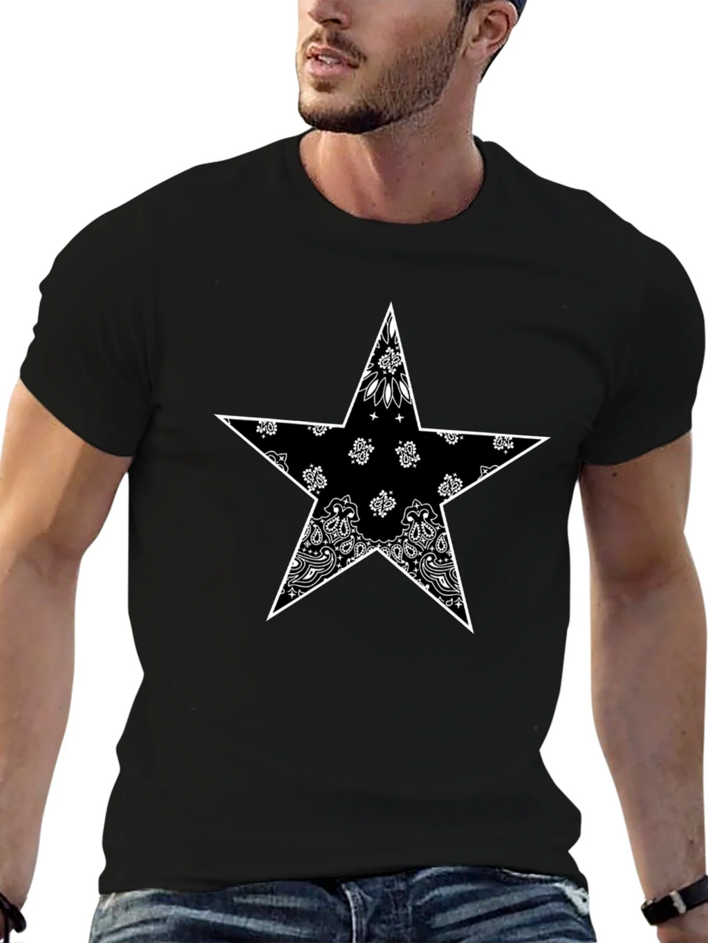 Bandana Star Graphic T-Shirt - Black product image 6