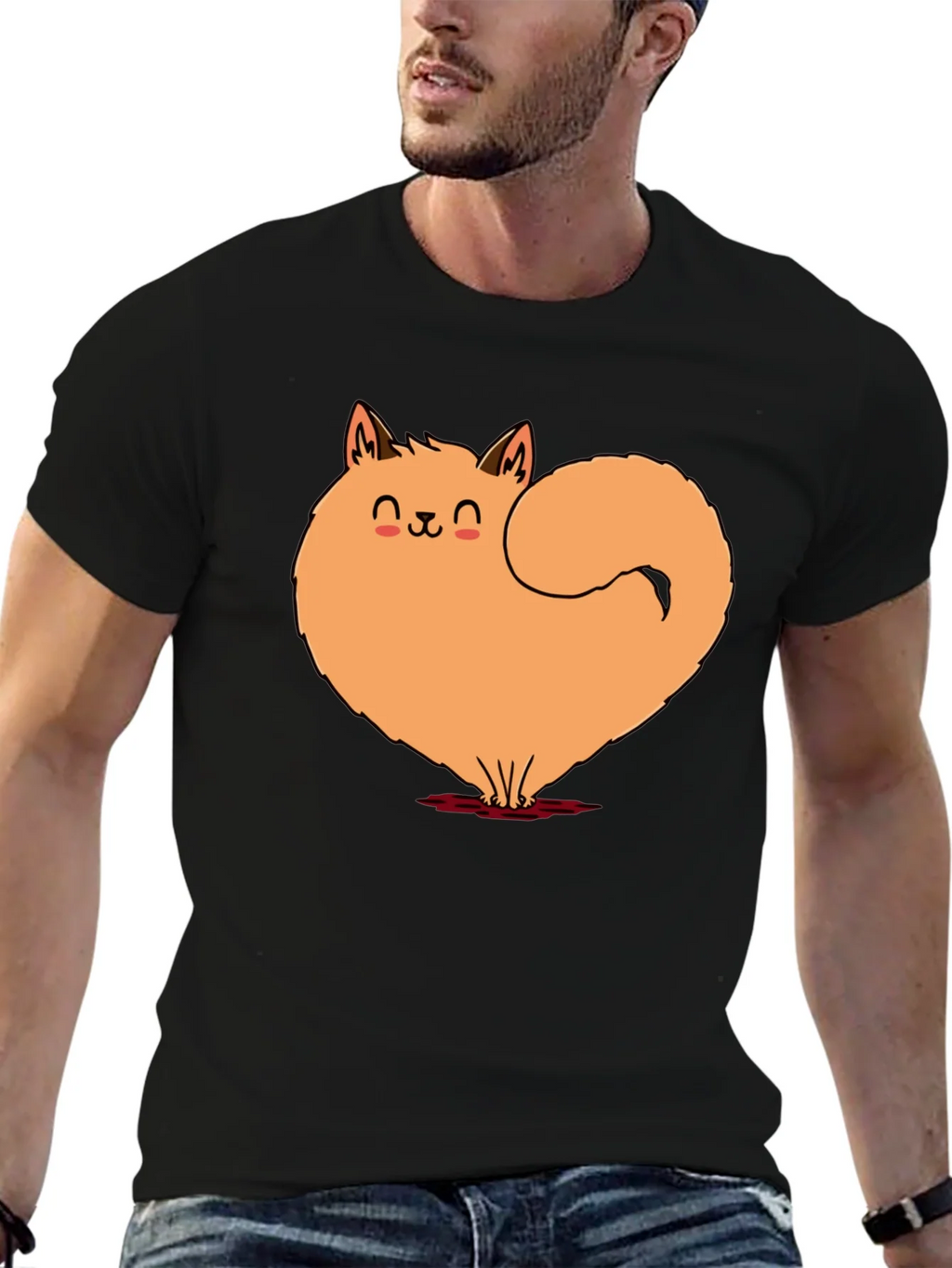 Cute Cat Heart Graphic Tee - Soft Black Cotton Shirt product image 6