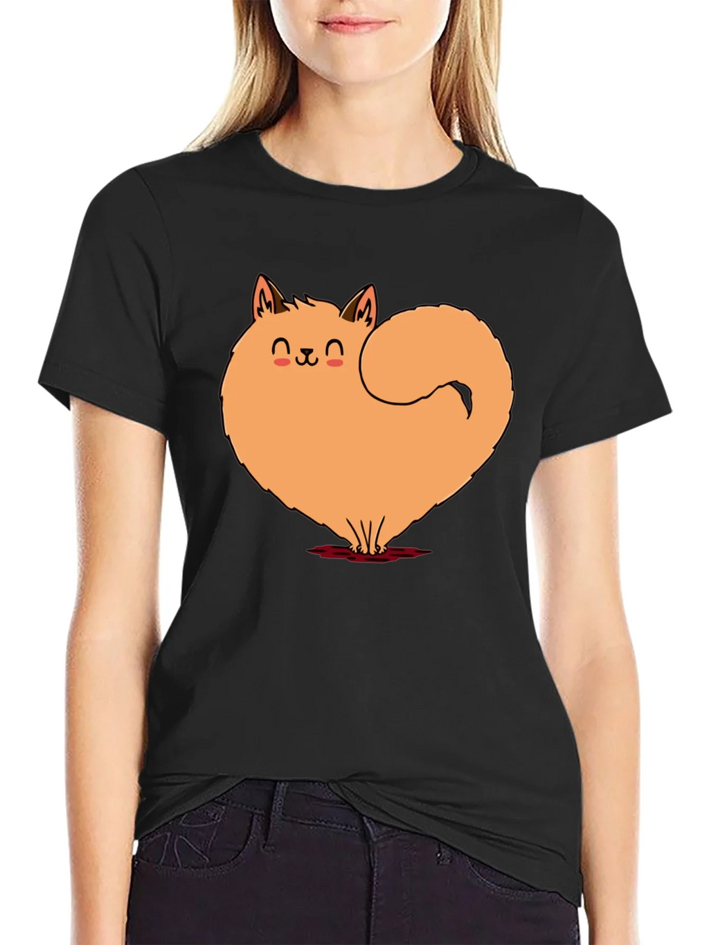Cute Cat Heart Graphic Tee - Soft Black Cotton Shirt product image 2