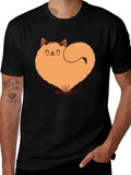 Cute Cat Heart Graphic Tee - Soft Black Cotton Shirt product image 1
