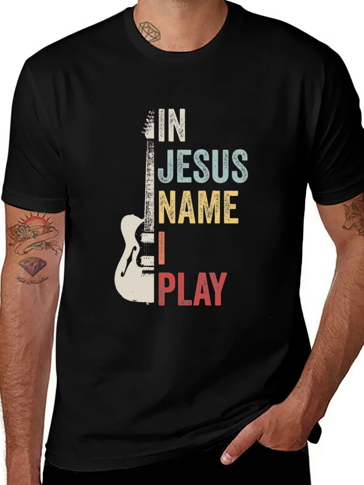 In Jesus Name I Play Guitar T-Shirt product image 1