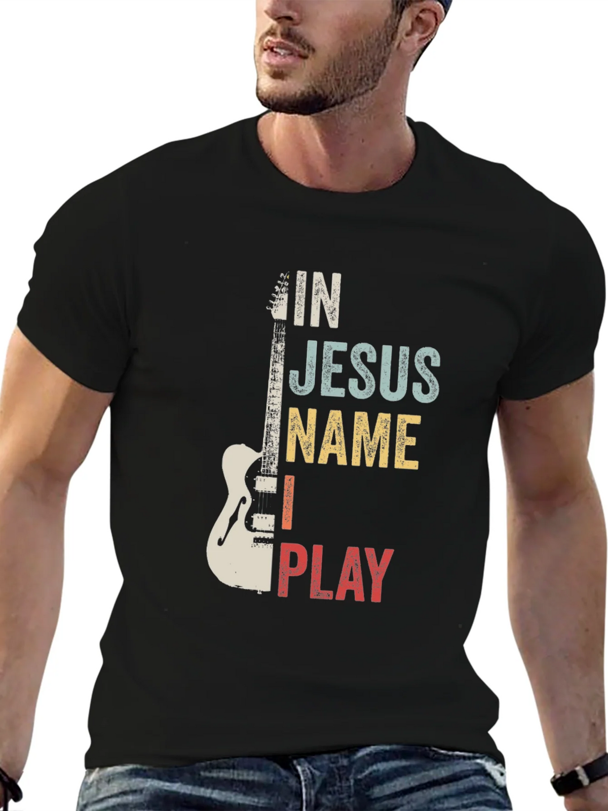 In Jesus Name I Play Guitar T-Shirt product image 6