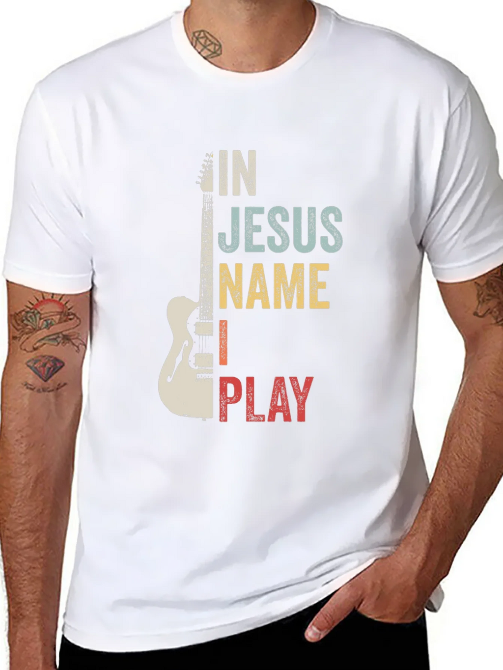 In Jesus Name I Play Guitar T-Shirt product image 7