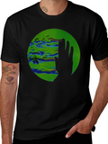 Abstract Green Circle Graphic Print Black T-Shirt product image 1