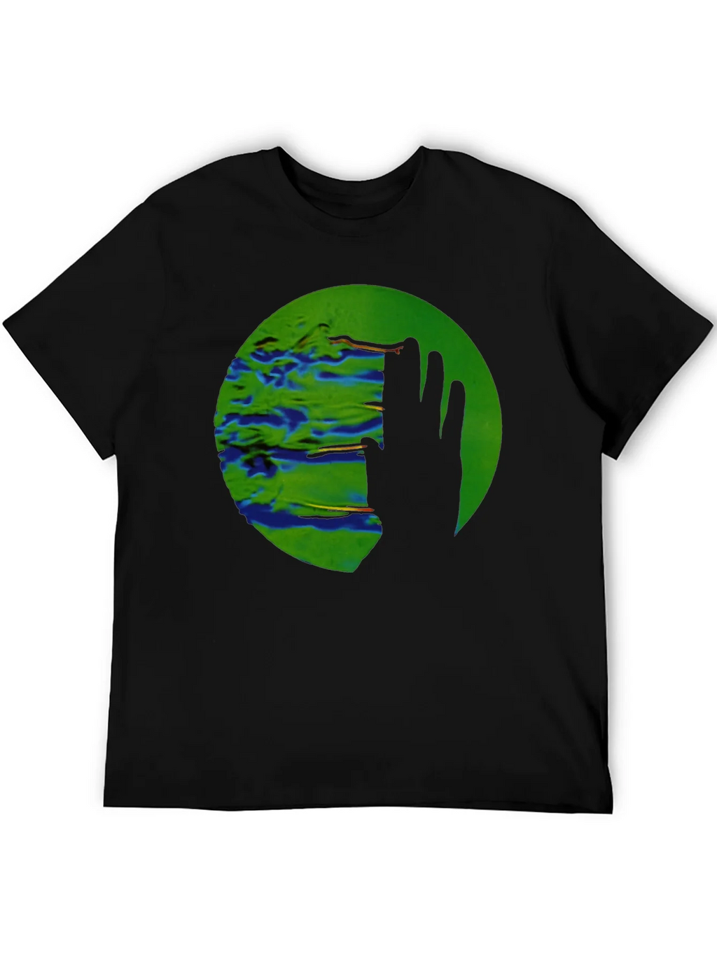 Abstract Green Circle Graphic Print Black T-Shirt product image 5