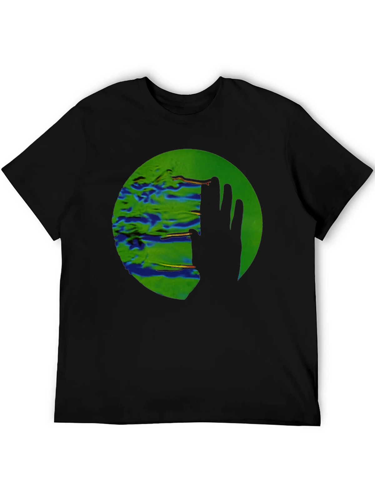 Abstract Green Circle Graphic Print Black T-Shirt product image 5