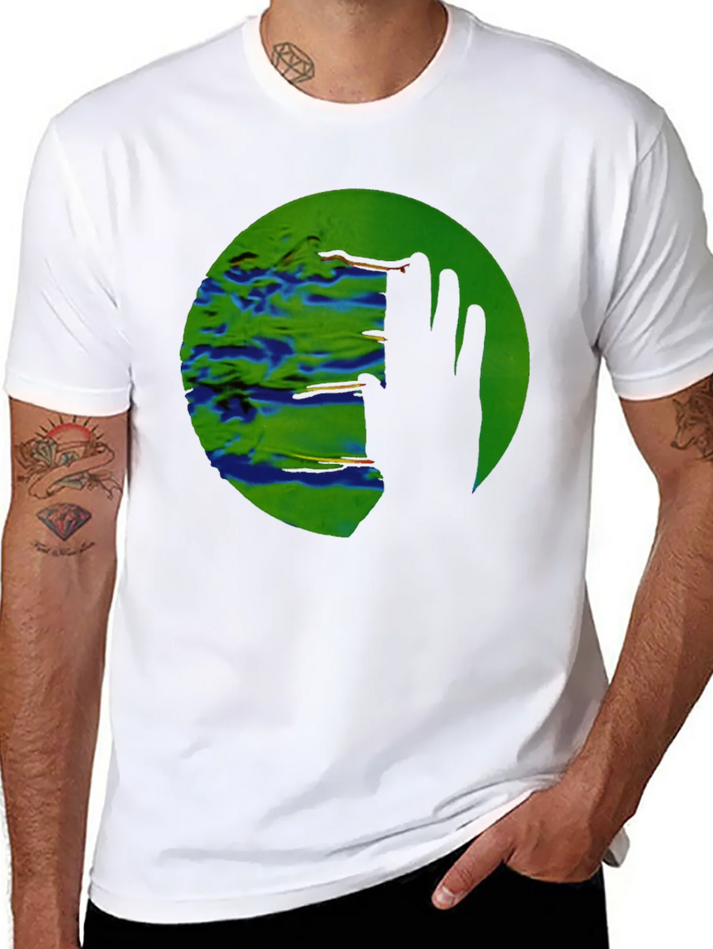 Abstract Green Circle Graphic Print Black T-Shirt product image 7