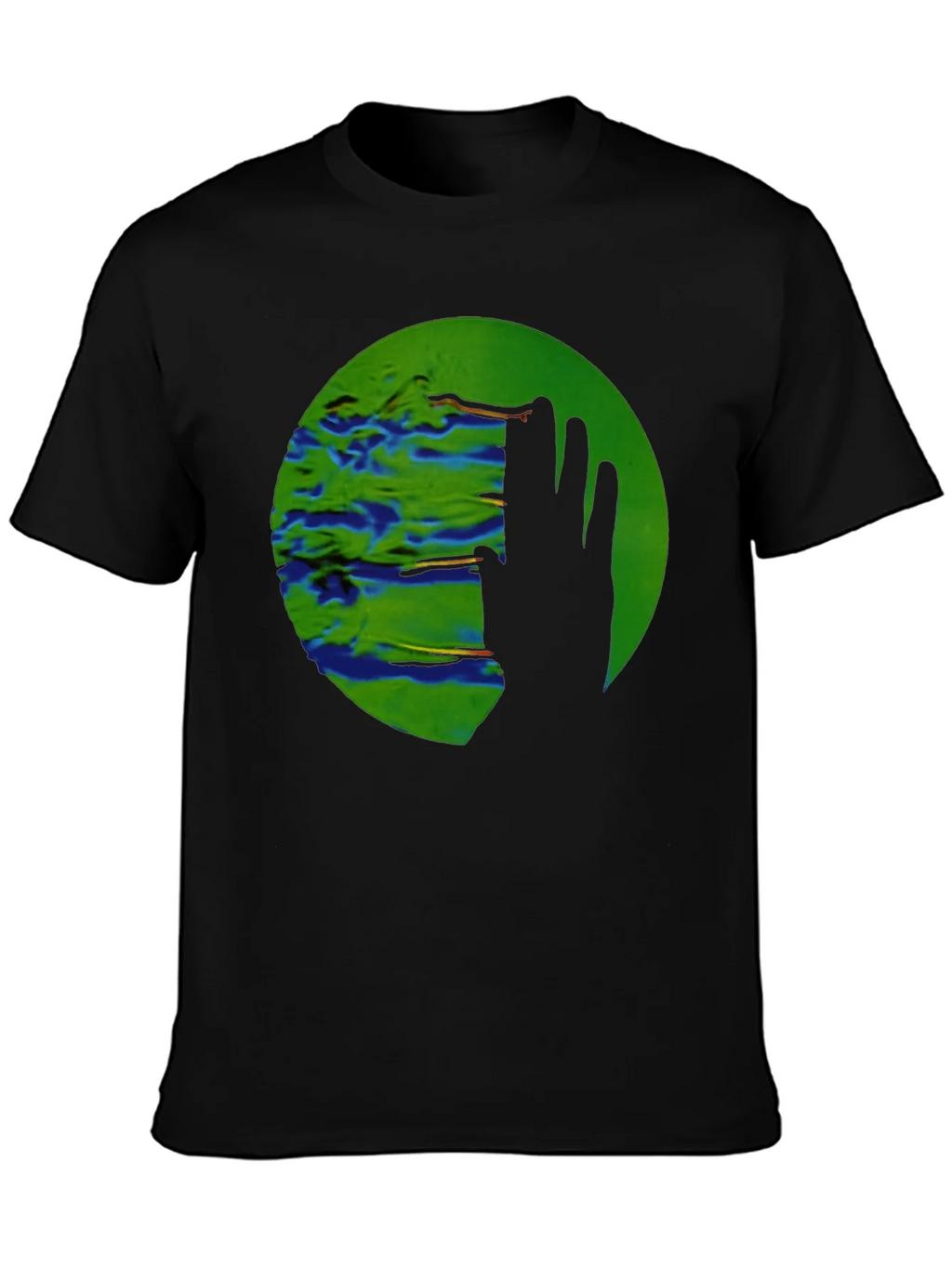 Abstract Green Circle Graphic Print Black T-Shirt product image 3