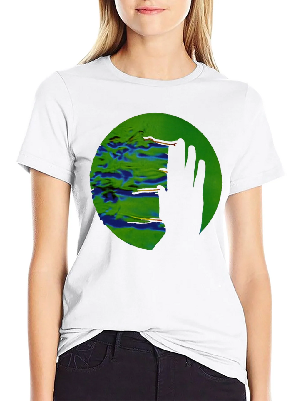 Abstract Green Circle Graphic Print Black T-Shirt product image 8