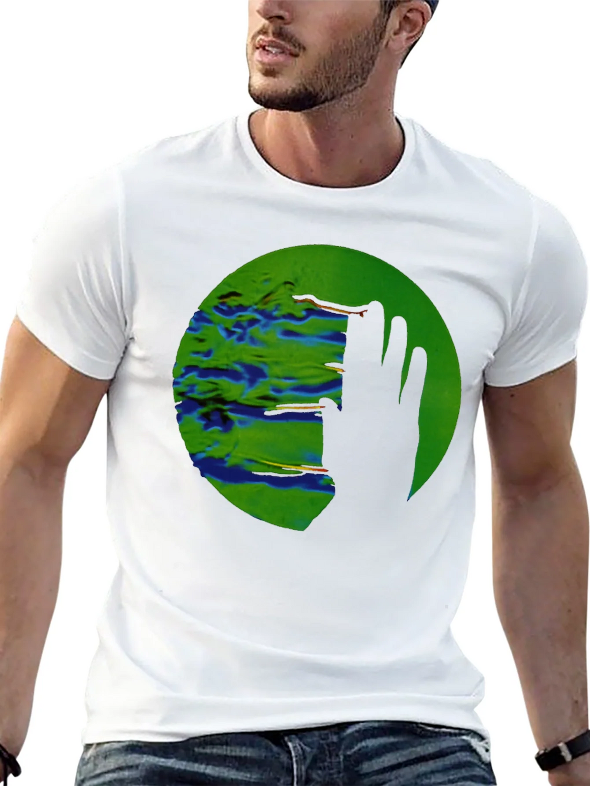 Abstract Green Circle Graphic Print Black T-Shirt product image 12