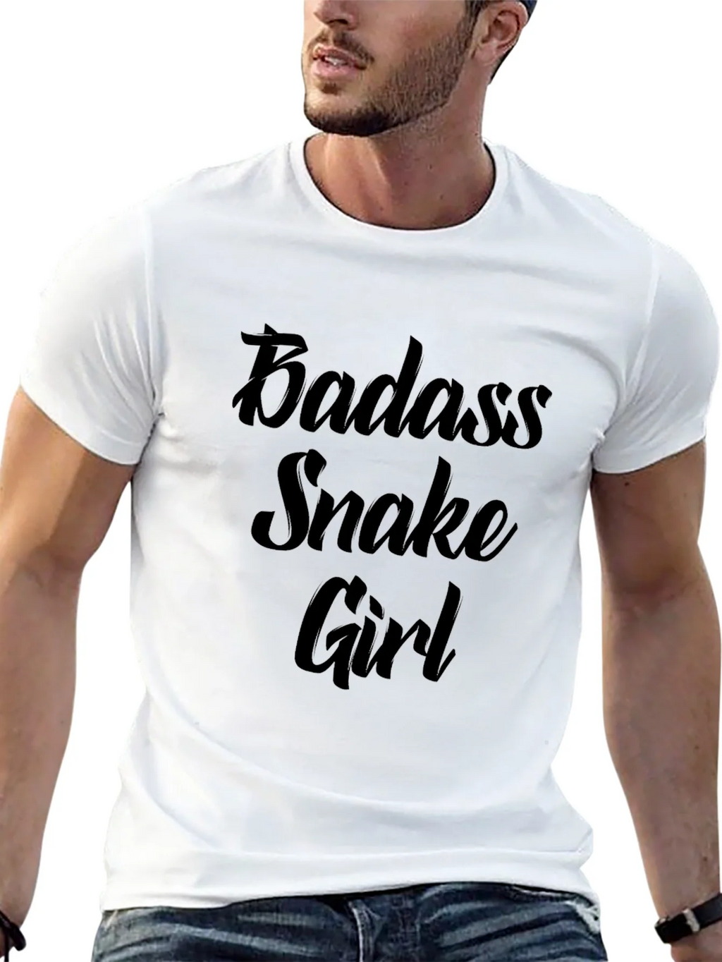 Badass Snake Girl Graphic Print Black T-Shirt product image 12