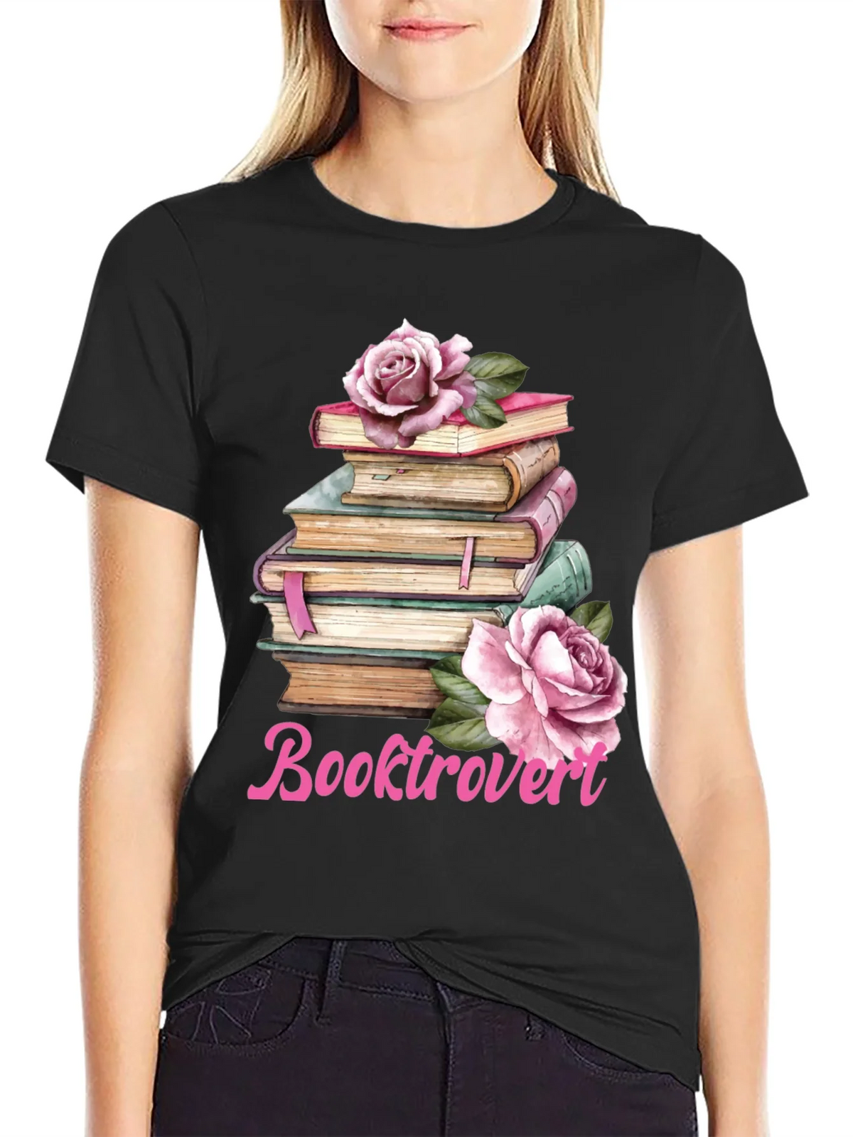 Booktrovert T-Shirt: Floral Book Stack Tee product image 2